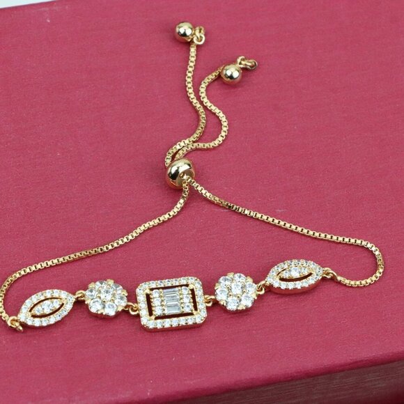 Elegant Rose Gold A-Bracelet with Sparkling Stones, Adjustable Size, XPAB0648 - Picture 9 of 12